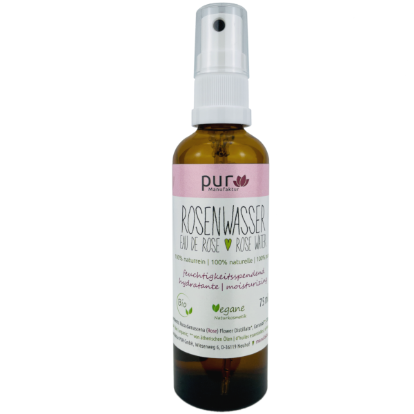 75 ml Rosenwasser bio 100% naturreines Rosen-Hydrolat in Glasflasche