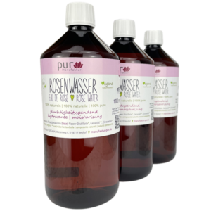 3er-Pack 1000 ml Rosenwasser bio 100% naturreines Rosen-Hydrolat, 3 Stück à 1 L